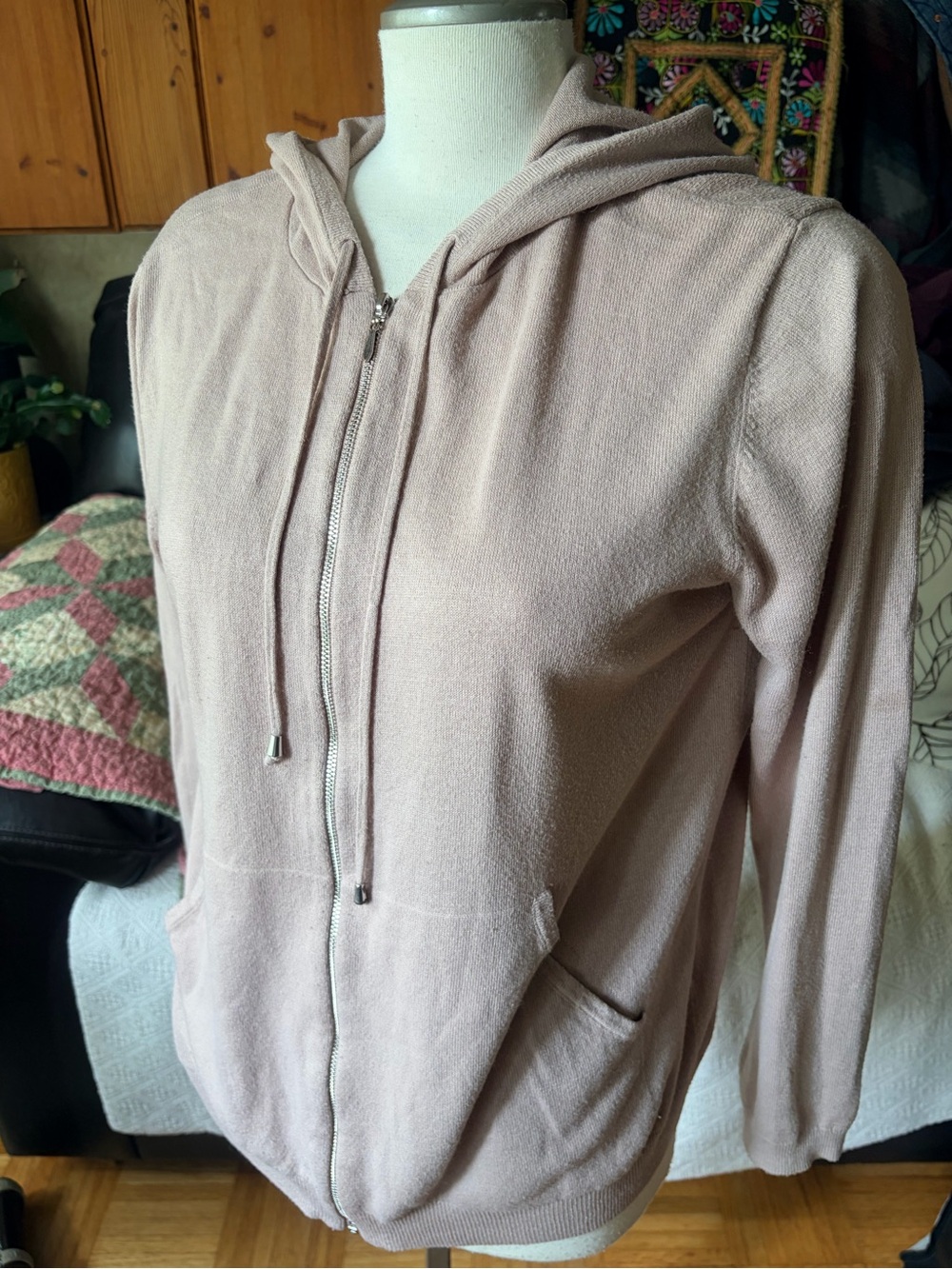 H&M Lightweight Knit Full Zip Hoodie Dusty Rose